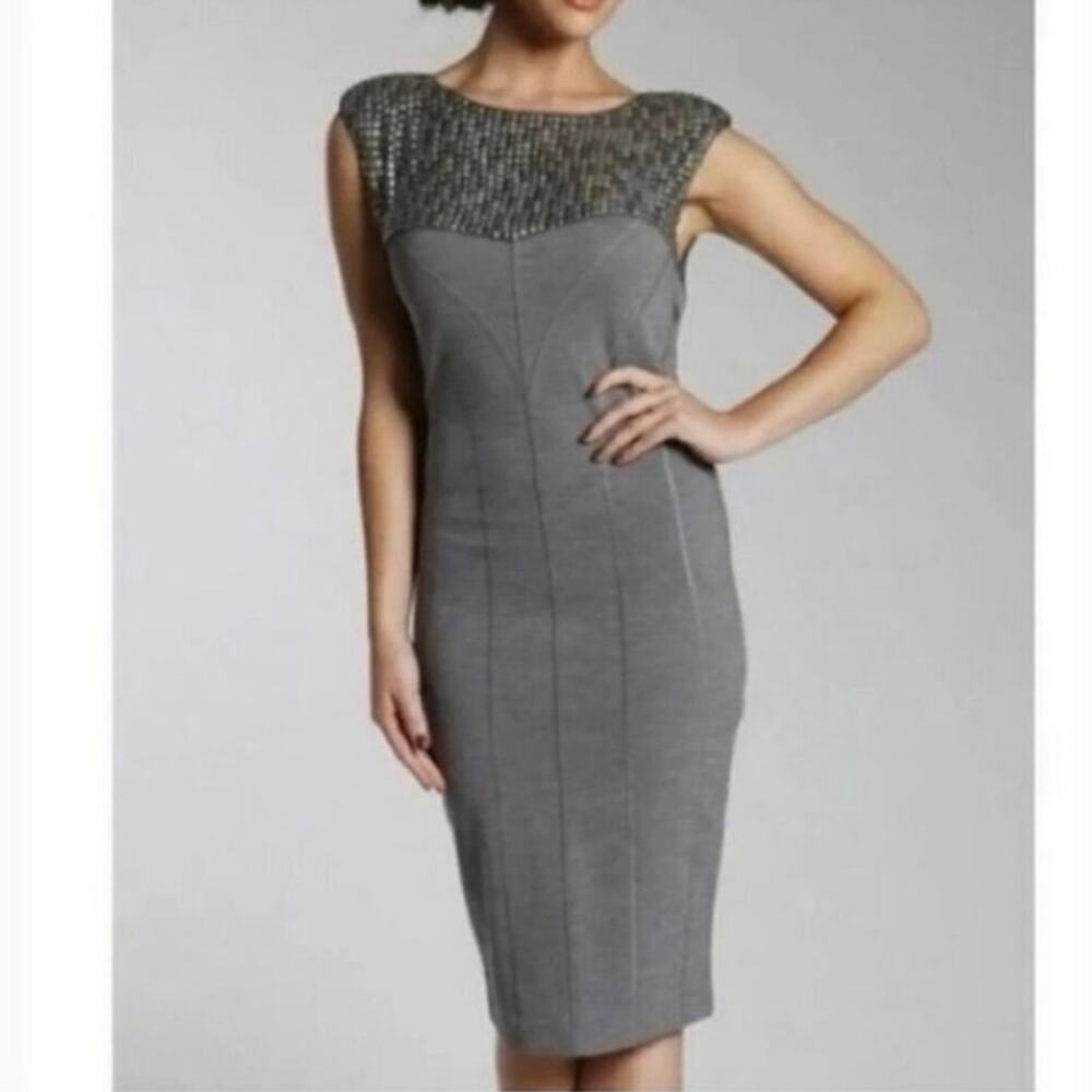 Ted Baker London Gray Silver Embellished Sheath Cocktail Dress Women’s Size 4